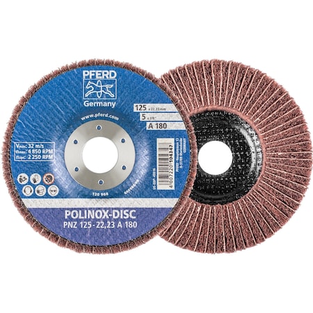 5 X 7/8 POLINOX Fibre-backing Disc - Interleaved - PNZ - Aluminum Oxide - 180 Grit 5PK